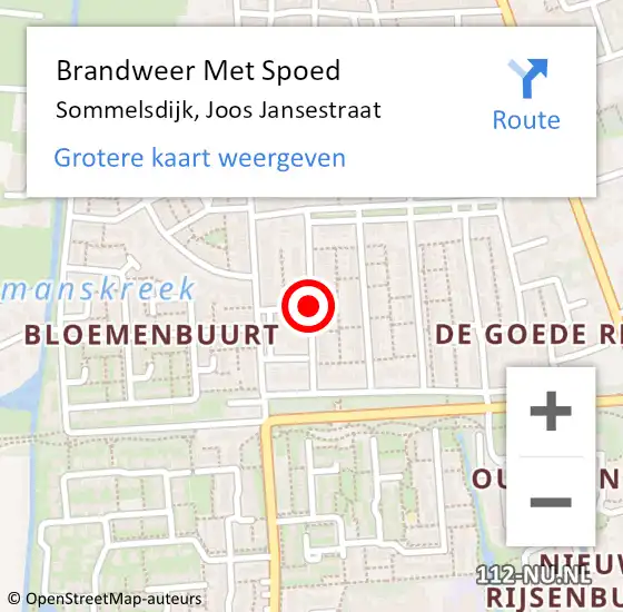 Locatie op kaart van de 112 melding: Brandweer Met Spoed Naar Sommelsdijk, Joos Jansestraat op 25 maart 2016 00:57