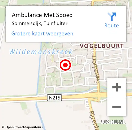 Locatie op kaart van de 112 melding: Ambulance Met Spoed Naar Sommelsdijk, Tuinfluiter op 25 maart 2016 03:55