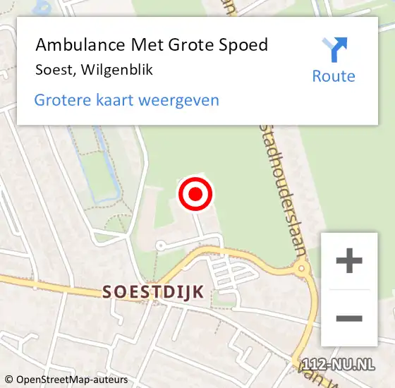 Locatie op kaart van de 112 melding: Ambulance Met Grote Spoed Naar Soest, Wilgenblik op 25 maart 2016 04:20