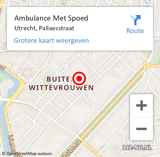 Locatie op kaart van de 112 melding: Ambulance Met Spoed Naar Utrecht, Pallaesstraat op 25 maart 2016 07:36