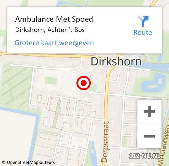 Locatie op kaart van de 112 melding: Ambulance Met Spoed Naar Dirkshorn, Achter 't Bos op 25 maart 2016 10:39