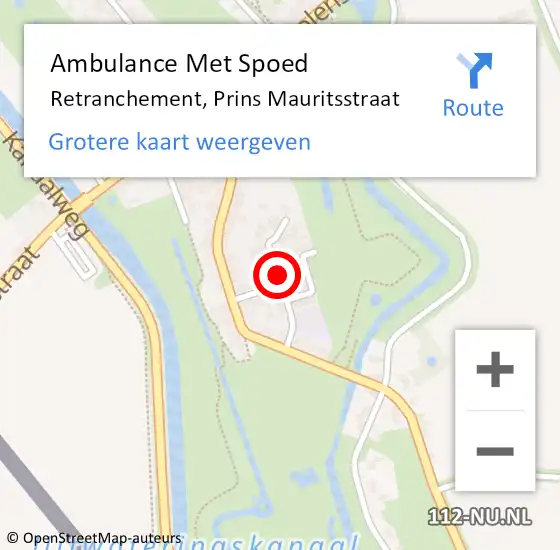 Locatie op kaart van de 112 melding: Ambulance Met Spoed Naar Retranchement, Prins Mauritsstraat op 25 maart 2016 11:34