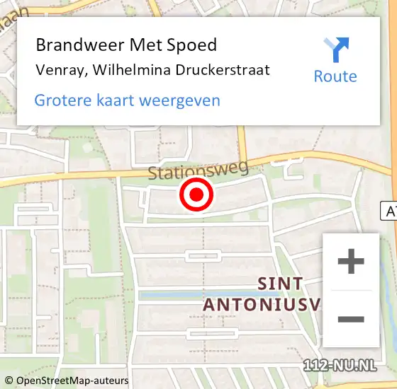 Locatie op kaart van de 112 melding: Brandweer Met Spoed Naar Venray, Wilhelmina Druckerstraat op 25 maart 2016 12:09