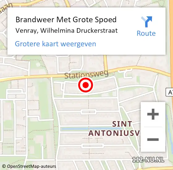 Locatie op kaart van de 112 melding: Brandweer Met Grote Spoed Naar Venray, Wilhelmina Druckerstraat op 25 maart 2016 12:11