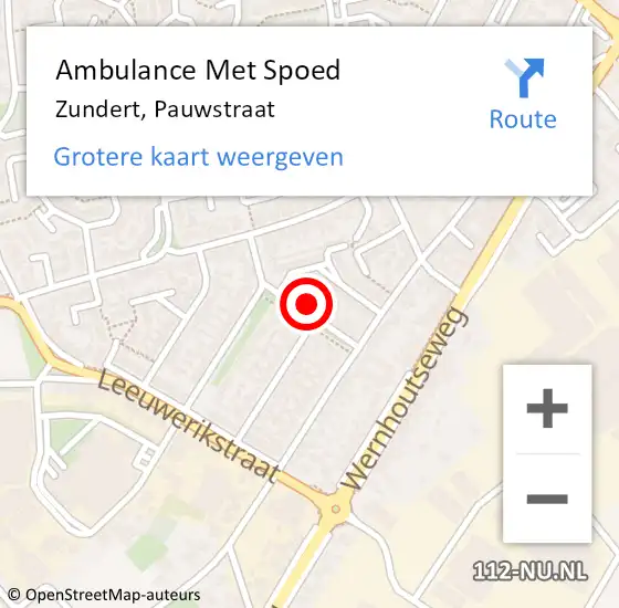 Locatie op kaart van de 112 melding: Ambulance Met Spoed Naar Zundert, Pauwstraat op 25 maart 2016 12:35