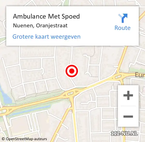 Locatie op kaart van de 112 melding: Ambulance Met Spoed Naar Nuenen, Oranjestraat op 25 maart 2016 12:38