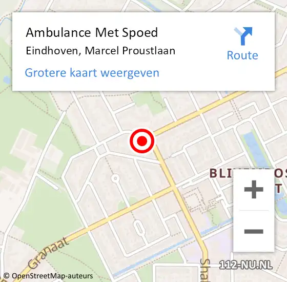 Locatie op kaart van de 112 melding: Ambulance Met Spoed Naar Eindhoven, Marcel Proustlaan op 25 maart 2016 12:52