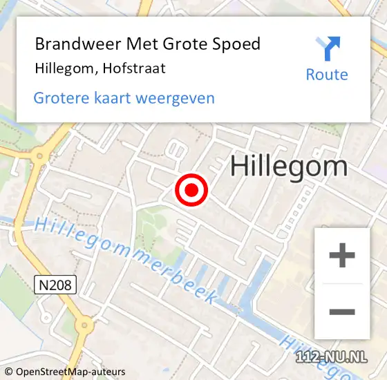 Locatie op kaart van de 112 melding: Brandweer Met Grote Spoed Naar Hillegom, Hofstraat op 25 maart 2016 14:00