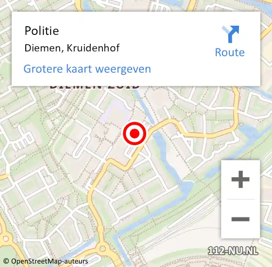 Locatie op kaart van de 112 melding: Politie Diemen, Kruidenhof op 25 maart 2016 15:11