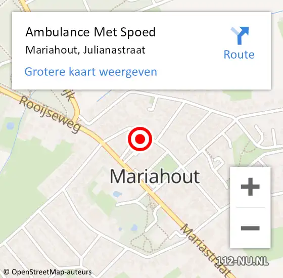 Locatie op kaart van de 112 melding: Ambulance Met Spoed Naar Mariahout, Julianastraat op 25 maart 2016 15:24