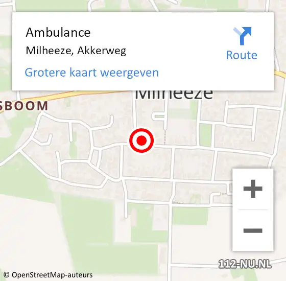 Locatie op kaart van de 112 melding: Ambulance Milheeze, Akkerweg op 25 maart 2016 16:12