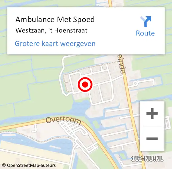 Locatie op kaart van de 112 melding: Ambulance Met Spoed Naar Westzaan, 't Hoenstraat op 25 maart 2016 16:30