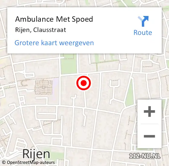 Locatie op kaart van de 112 melding: Ambulance Met Spoed Naar Rijen, Clausstraat op 25 maart 2016 16:36