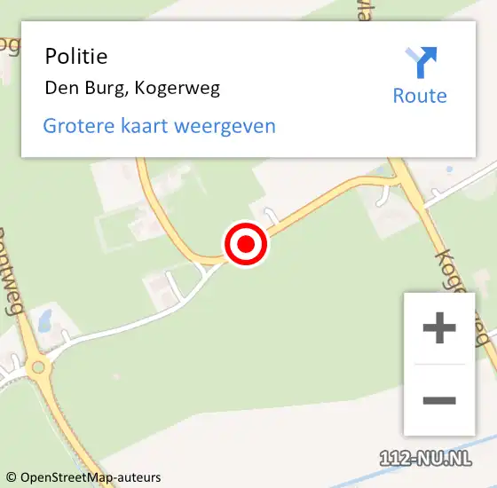 Locatie op kaart van de 112 melding: Politie Den Burg, Kogerweg op 25 maart 2016 18:42