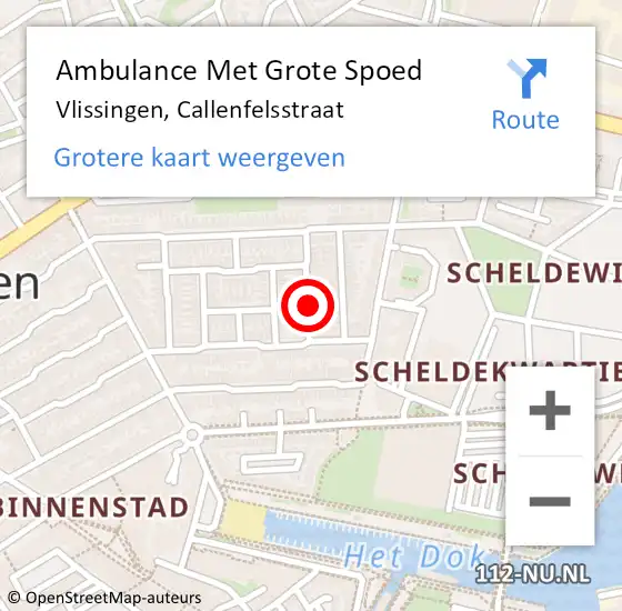 Locatie op kaart van de 112 melding: Ambulance Met Grote Spoed Naar Vlissingen, Callenfelsstraat op 25 maart 2016 21:21