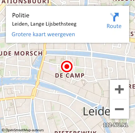 Locatie op kaart van de 112 melding: Politie Leiden, Lange Lijsbethsteeg op 25 maart 2016 21:25