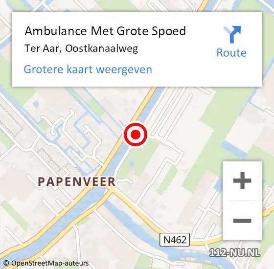 Locatie op kaart van de 112 melding: Ambulance Met Grote Spoed Naar Ter Aar, Oostkanaalweg op 26 maart 2016 04:58