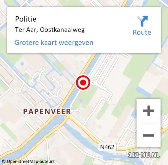 Locatie op kaart van de 112 melding: Politie Ter Aar, Oostkanaalweg op 26 maart 2016 04:58