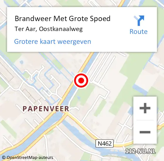 Locatie op kaart van de 112 melding: Brandweer Met Grote Spoed Naar Ter Aar, Oostkanaalweg op 26 maart 2016 05:06