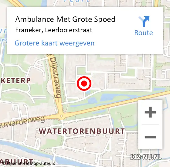 Locatie op kaart van de 112 melding: Ambulance Met Grote Spoed Naar Franeker, Leerlooierstraat op 26 maart 2016 05:31
