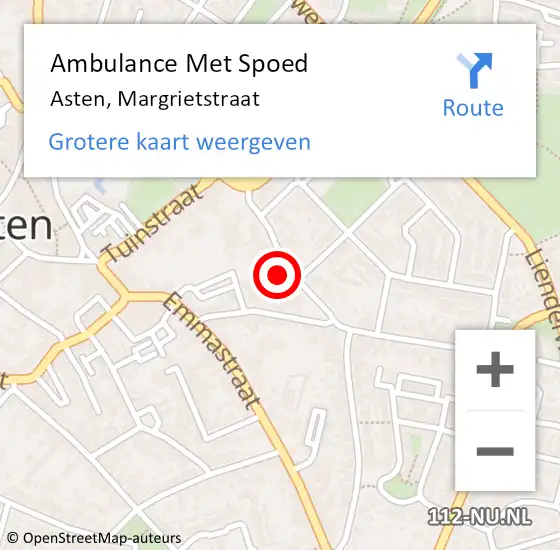 Locatie op kaart van de 112 melding: Ambulance Met Spoed Naar Asten, Margrietstraat op 26 maart 2016 06:40