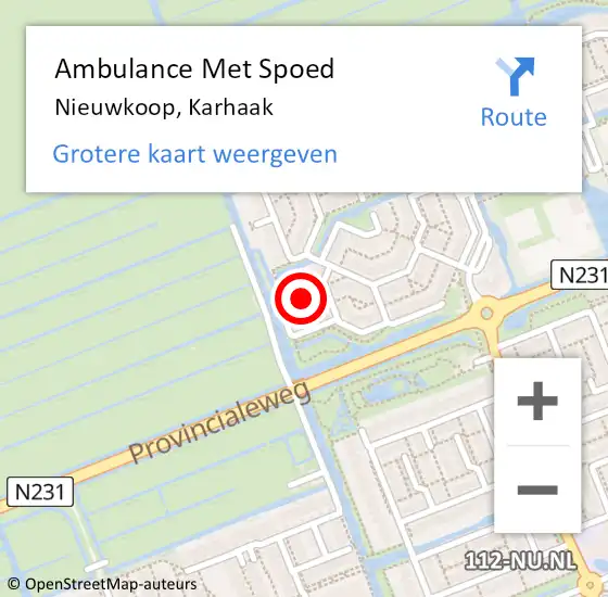 Locatie op kaart van de 112 melding: Ambulance Met Spoed Naar Nieuwkoop, Karhaak op 10 december 2013 03:50