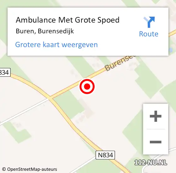 Locatie op kaart van de 112 melding: Ambulance Met Grote Spoed Naar Buren, Burensedijk op 26 maart 2016 08:38