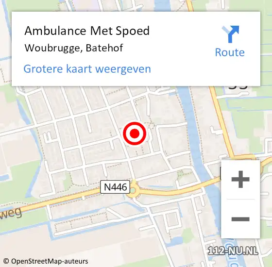 Locatie op kaart van de 112 melding: Ambulance Met Spoed Naar Woubrugge, Batehof op 26 maart 2016 14:13