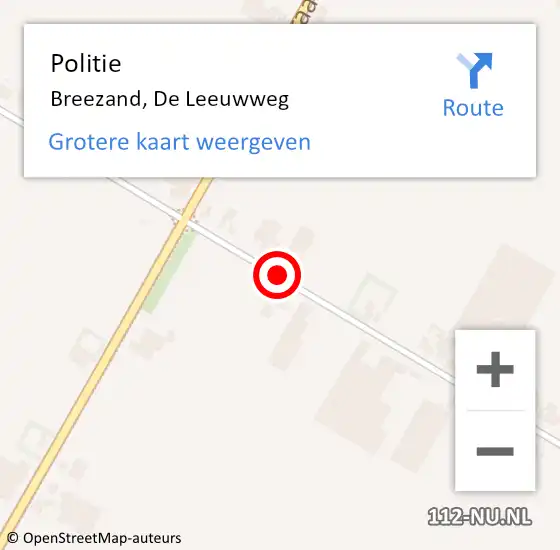 Locatie op kaart van de 112 melding: Politie Breezand, De Leeuwweg op 26 maart 2016 14:53