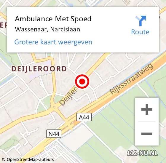 Locatie op kaart van de 112 melding: Ambulance Met Spoed Naar Wassenaar, Narcislaan op 26 maart 2016 15:03