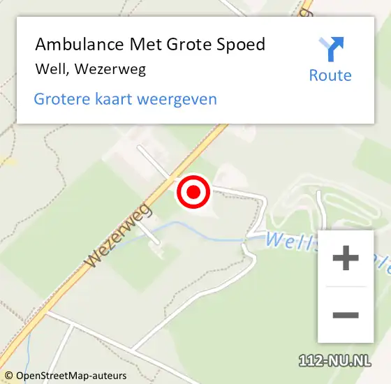 Locatie op kaart van de 112 melding: Ambulance Met Grote Spoed Naar Well, Wezerweg op 26 maart 2016 15:44