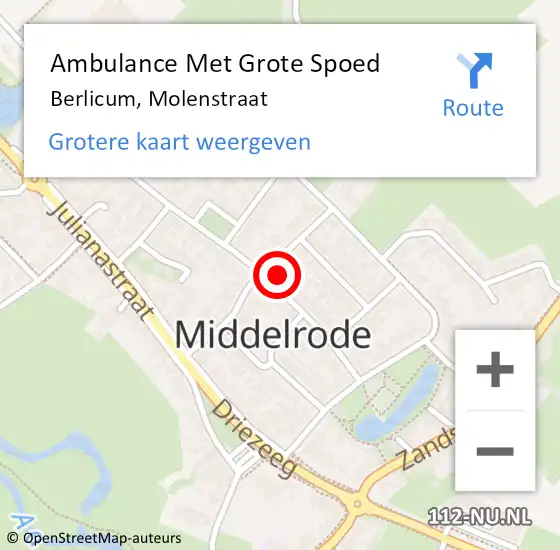 Locatie op kaart van de 112 melding: Ambulance Met Grote Spoed Naar Berlicum, Molenstraat op 26 maart 2016 17:17