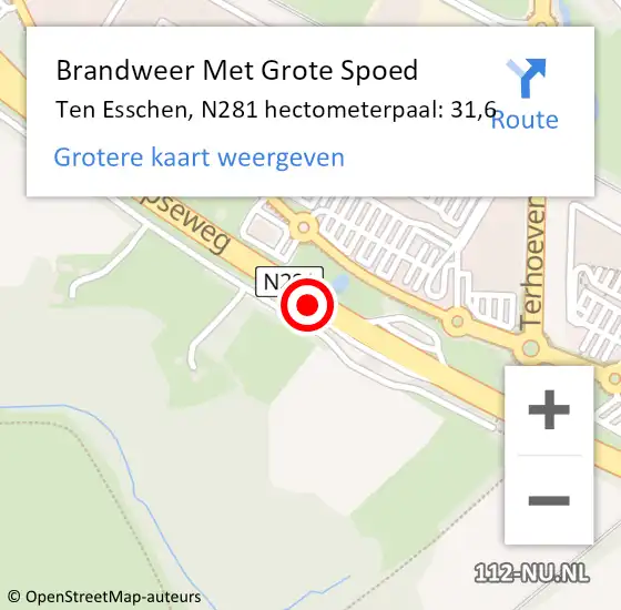 Locatie op kaart van de 112 melding: Brandweer Met Grote Spoed Naar Ten Esschen, N281 hectometerpaal: 31,6 op 26 maart 2016 19:09