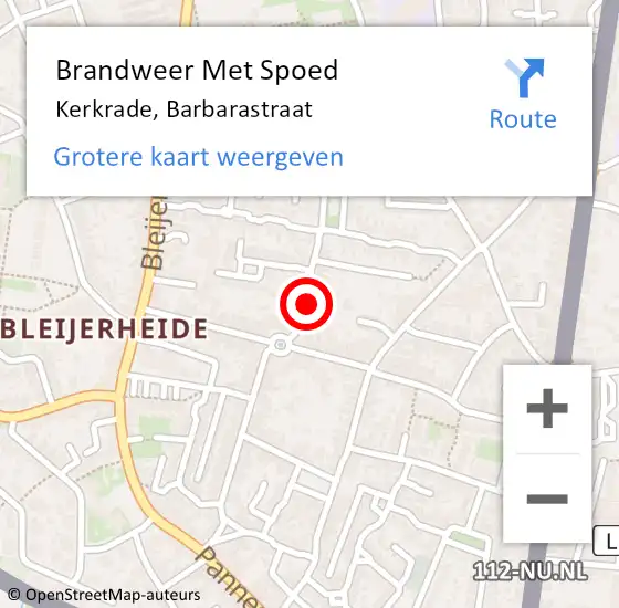 Locatie op kaart van de 112 melding: Brandweer Met Spoed Naar Kerkrade, Barbarastraat op 26 maart 2016 19:20