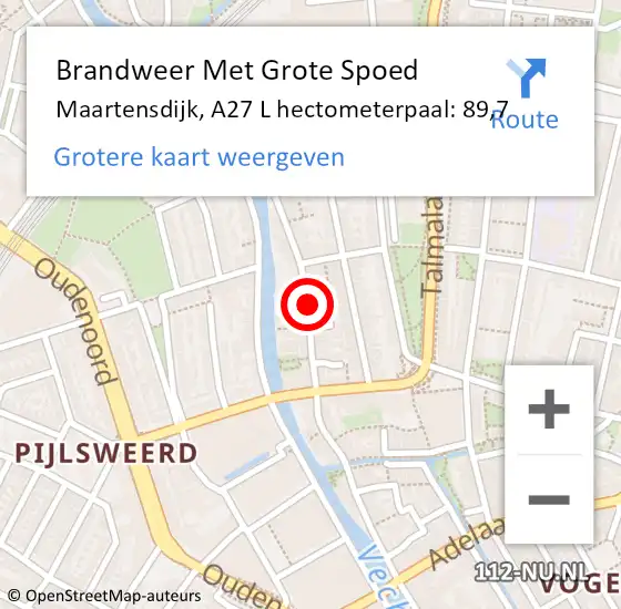 Locatie op kaart van de 112 melding: Brandweer Met Grote Spoed Naar Maartensdijk, A27 L hectometerpaal: 89,7 op 26 maart 2016 20:00