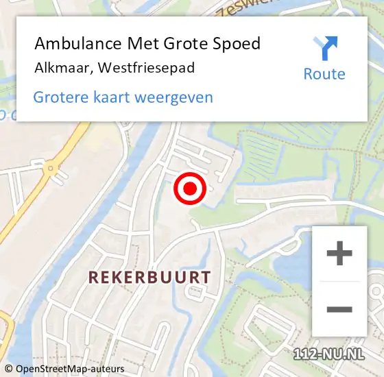 Locatie op kaart van de 112 melding: Ambulance Met Grote Spoed Naar Alkmaar, Westfriesepad op 26 maart 2016 20:32