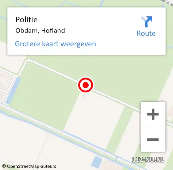 Locatie op kaart van de 112 melding: Politie Obdam, Hofland op 26 maart 2016 23:25