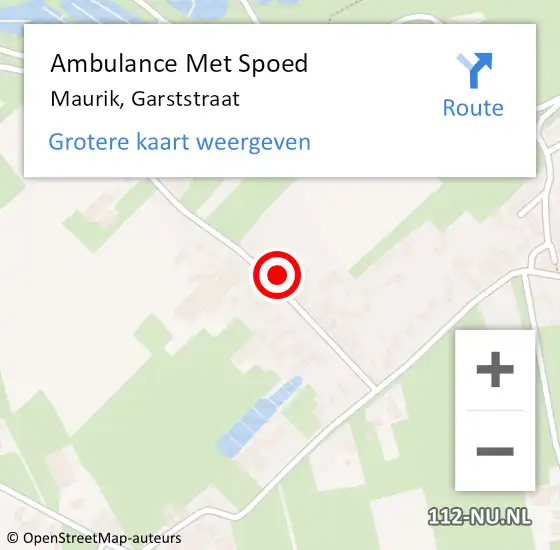 Locatie op kaart van de 112 melding: Ambulance Met Spoed Naar Maurik, Garststraat op 27 maart 2016 10:28