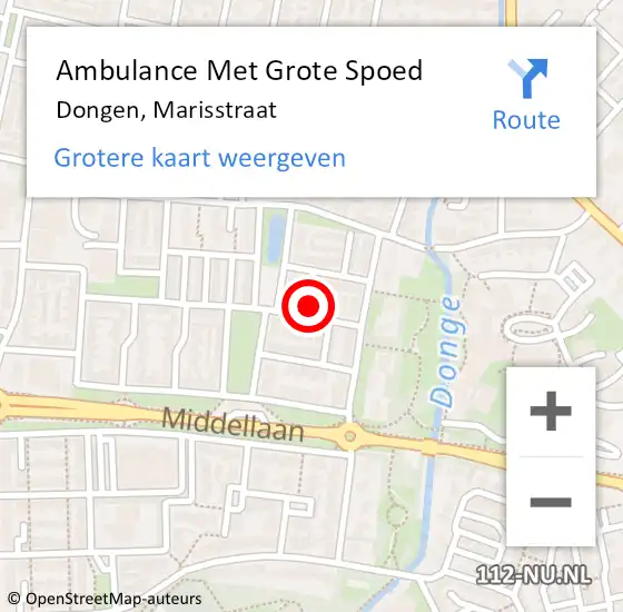 Locatie op kaart van de 112 melding: Ambulance Met Grote Spoed Naar Dongen, Marisstraat op 27 maart 2016 13:53