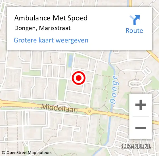 Locatie op kaart van de 112 melding: Ambulance Met Spoed Naar Dongen, Marisstraat op 27 maart 2016 13:56