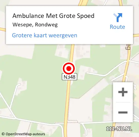 Locatie op kaart van de 112 melding: Ambulance Met Grote Spoed Naar Wesepe, Rondweg op 27 maart 2016 18:48