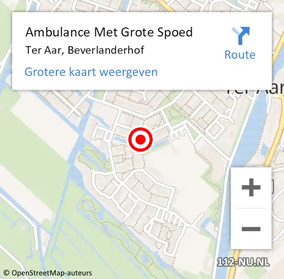 Locatie op kaart van de 112 melding: Ambulance Met Grote Spoed Naar Ter Aar, Beverlanderhof op 27 maart 2016 20:07