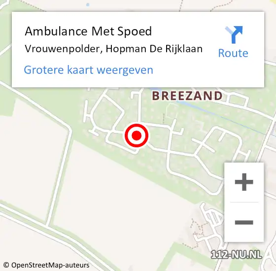 Locatie op kaart van de 112 melding: Ambulance Met Spoed Naar Vrouwenpolder, Hopman De Rijklaan op 27 maart 2016 22:09