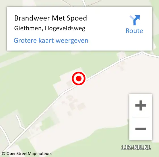 Locatie op kaart van de 112 melding: Brandweer Met Spoed Naar Giethmen, Hogeveldsweg op 27 maart 2016 23:16