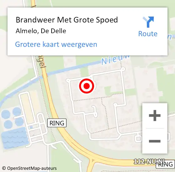 Locatie op kaart van de 112 melding: Brandweer Met Grote Spoed Naar Almelo, De Delle op 28 maart 2016 01:13