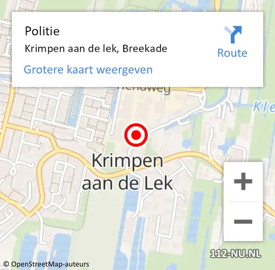 Locatie op kaart van de 112 melding: Politie Krimpen aan de lek, Breekade op 28 maart 2016 02:12