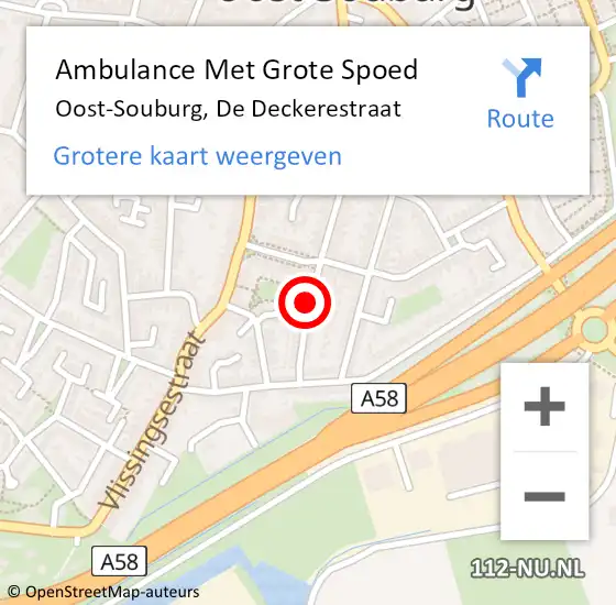 Locatie op kaart van de 112 melding: Ambulance Met Grote Spoed Naar Oost-Souburg, De Deckerestraat op 28 maart 2016 02:26