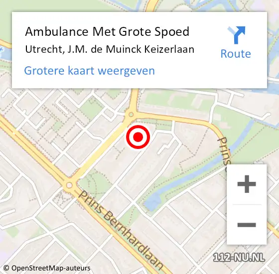 Locatie op kaart van de 112 melding: Ambulance Met Grote Spoed Naar Utrecht, J.M. de Muinck Keizerlaan op 28 maart 2016 02:50