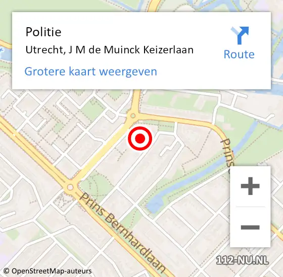 Locatie op kaart van de 112 melding: Politie Utrecht, J.M. de Muinck Keizerlaan op 28 maart 2016 02:51