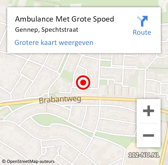 Locatie op kaart van de 112 melding: Ambulance Met Grote Spoed Naar Gennep, Spechtstraat op 28 maart 2016 04:46